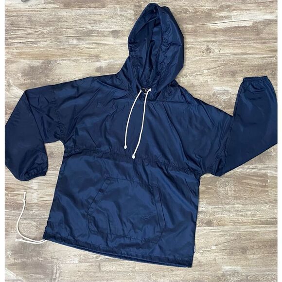 Spirit Jersey Unisex Windbreaker Navy Hooded Oversized Pullover Jacket Sz Small - Picture 1 of 6